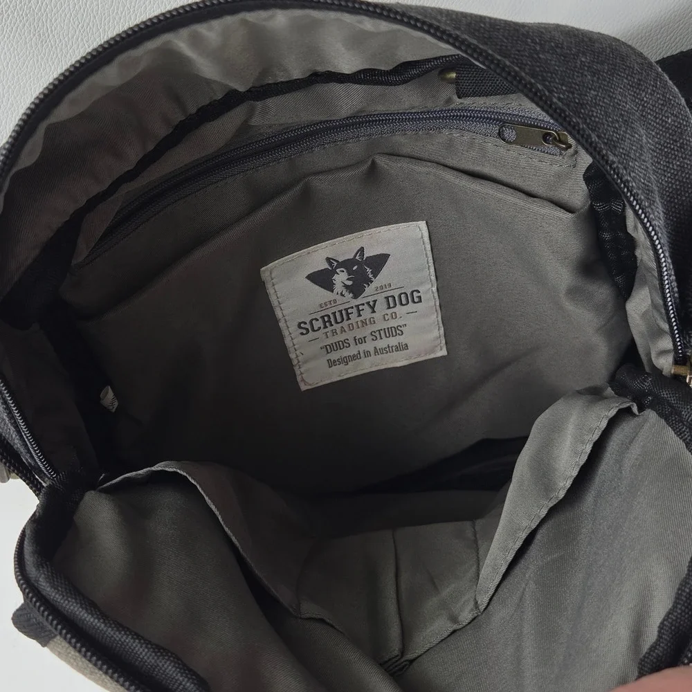 Scruffy Dog Trading Co Crossbody Small Messenger Bag Black Grey Canvas Rugged